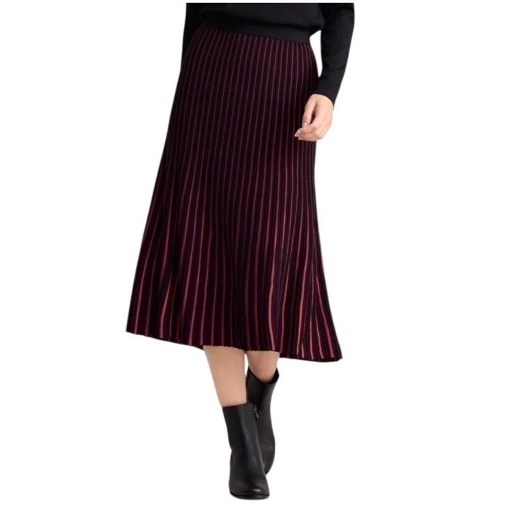 Zara Woman Red/Orange and Navy Texture Knit Maxi Skirt - Picture 2 of 9